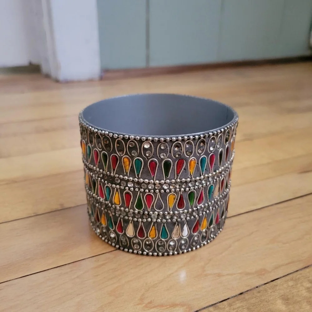 Vintage Indian Bejeweled Circular Box